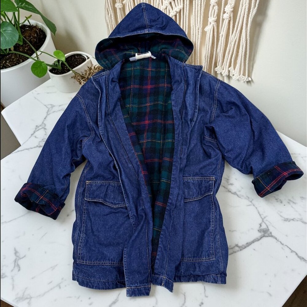 Vintage Talbots Oversize Plaid Lined Denim Jacket Size Medium Wool Lined - Picture 10 of 10